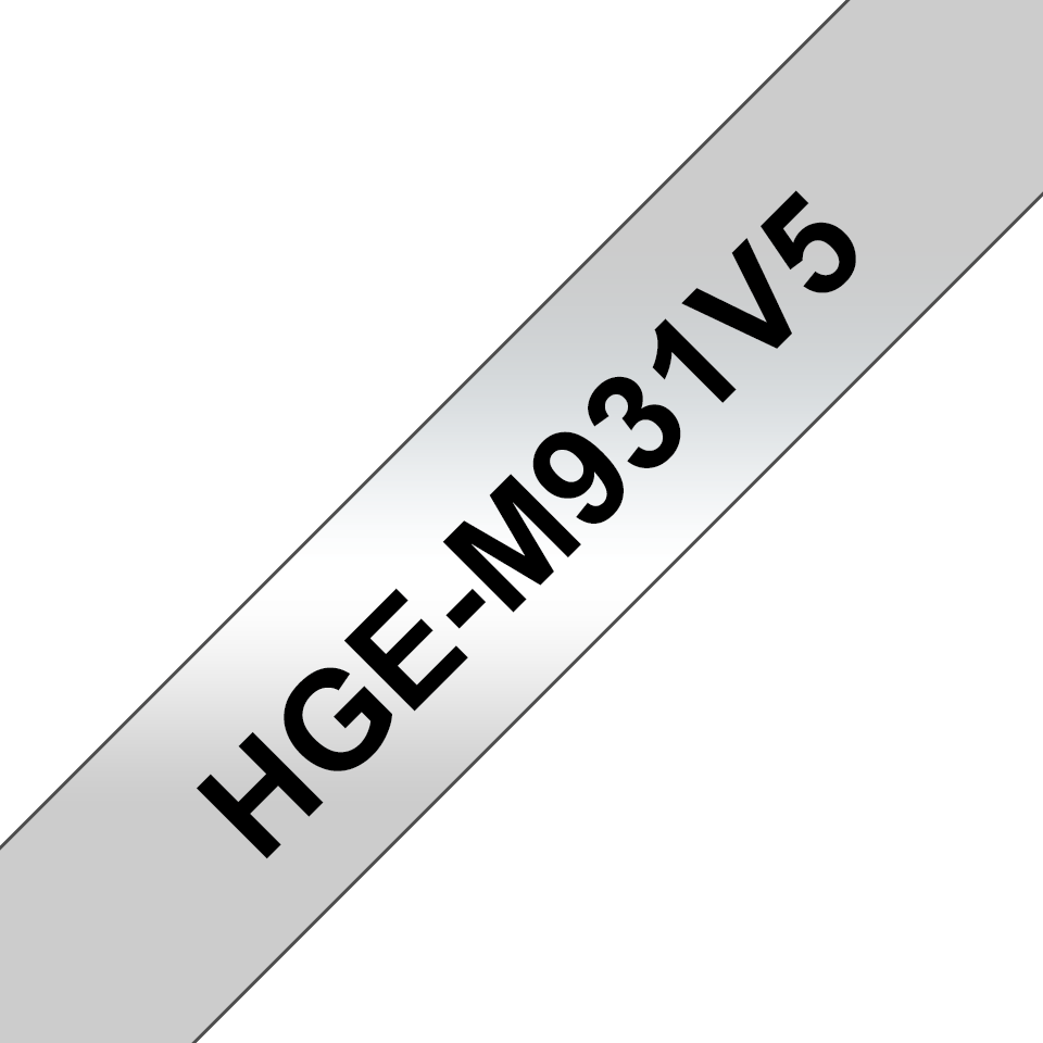 Genuine Brother HGe-M931V5 Labelling Tape Cassette – Black on Silver, 12mm wide